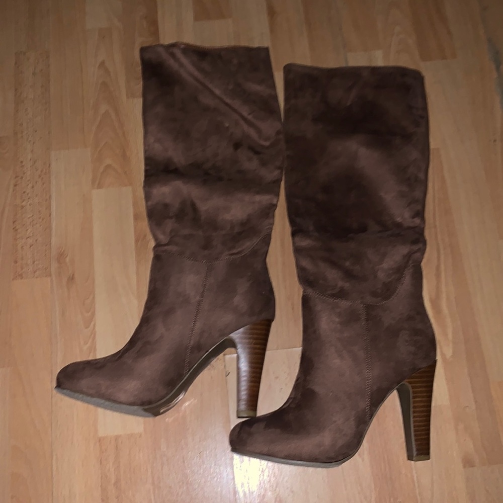 Tan knee height boots